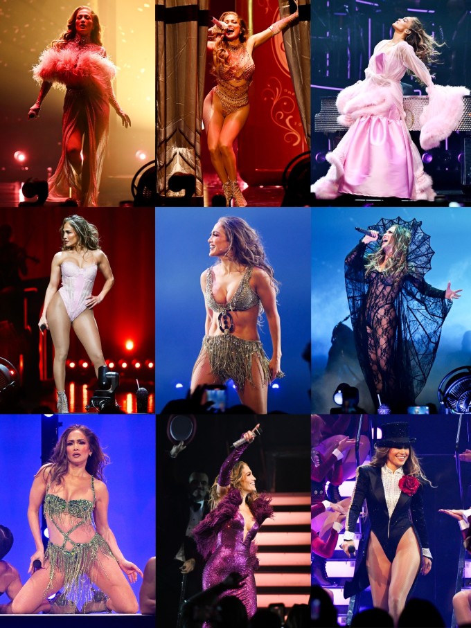 Loạt trang phục của Jennifer Lopez trong show. Ảnh: Live Nation Las Vegas