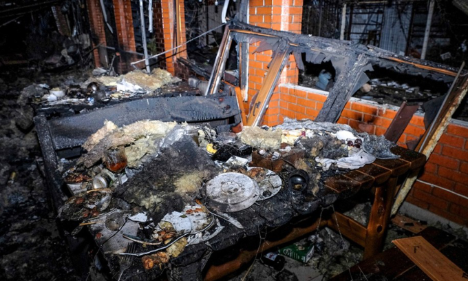 Quán cafe tại tỉnh Kherson bị hư hại trong đêm giao thừa. Ảnh: Sputnik