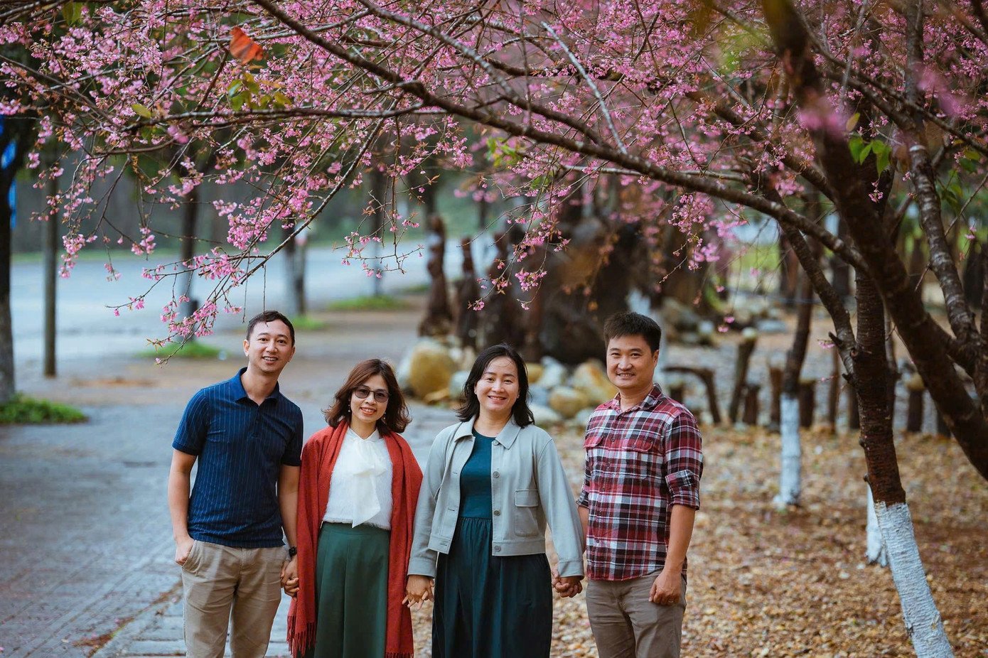 Du khách ghi lại kỷ niệm với hoa anh đào.