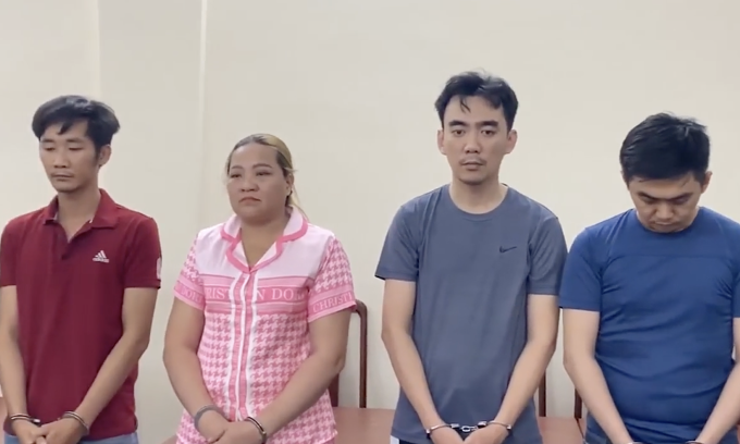 Một số người trong vụ án thời điểm bị bắt, tháng 4/2024. Ảnh: Công an cung cấp