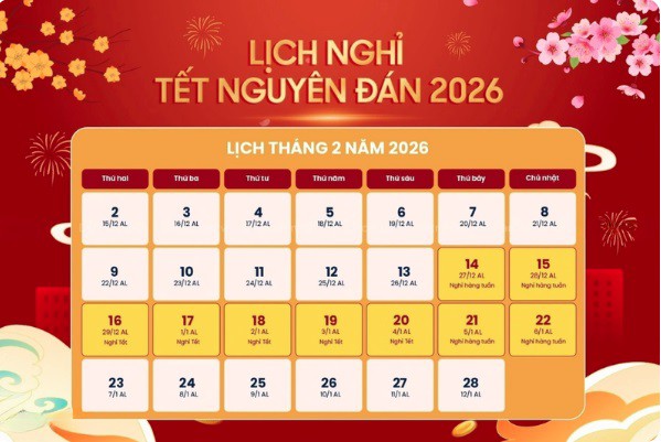 Chi tiết lịch nghỉ dài kỷ lục dịp Tết Nguyên đán 2026 - 1