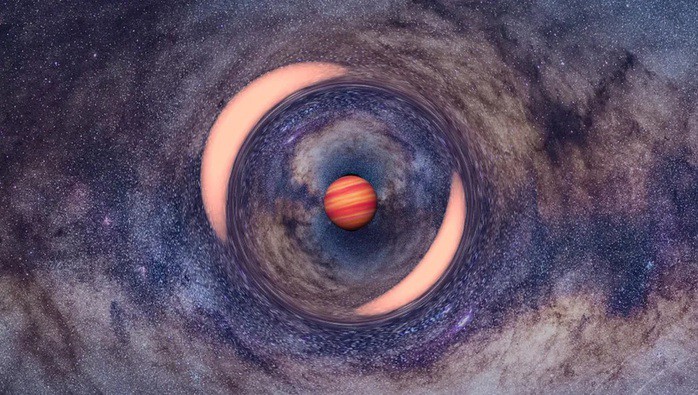 Hành tinh lang thang tự phơi bày mình khi bẻ cong không - thời gian, làm biến dạng ánh sáng từ một ngôi sao ở xa - Ảnh đồ họa: J. Skowron, K. Ulaczyk/OGLE