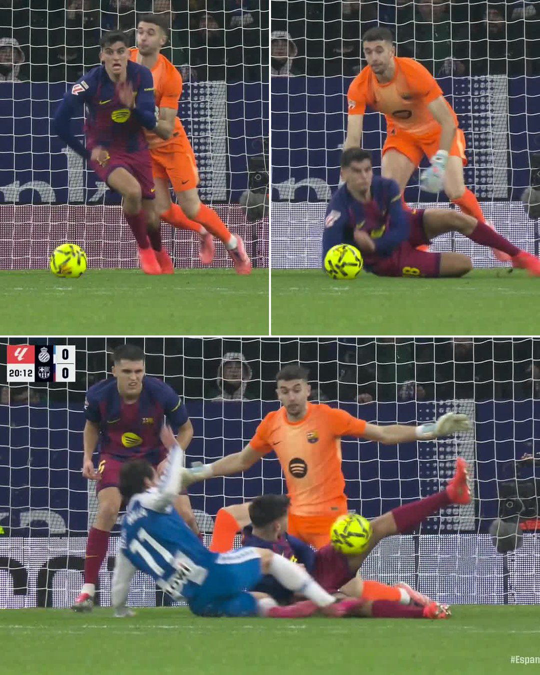 Garcia đẩy ngã chính đồng đội Gerard Martin để chắn một cú đá bồi của Pere Milla