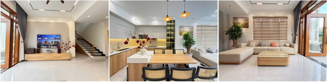 Về nội thất, vợ chồng anh Hoàng ưu tiên phong cách tối giản, đảm bảo tính thẩm mỹ và lâu bền, đồng thời giúp quá trình dọn dẹp vệ sinh được thuận tiện