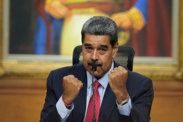 Tổng thống Maduro trong một cuộc họp báo tại dinh thự Miraflores ở Caracas ngày 31/7/2024, ba ngày sau khi tái đắc cử. (Ảnh: AP)