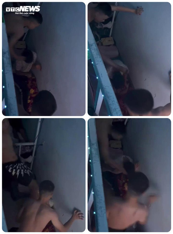 Một học viên bị những học viên khác đấm đá liên tục vào vùng đầu, mặt.