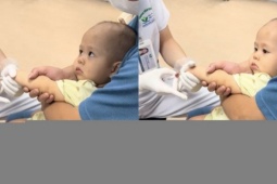 Clip em bé dũng cảm 'lườm' bác sỹ khi lấy máu khiến dân mạng cười bò