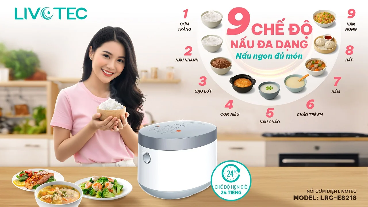 Nồi cơm điện tử LRC-E8218 với chế độ iCook 9.0 và công nghệ UDO°Smart giúp cơm chín đều, dẻo thơm, giữ ấm tới 48 giờ