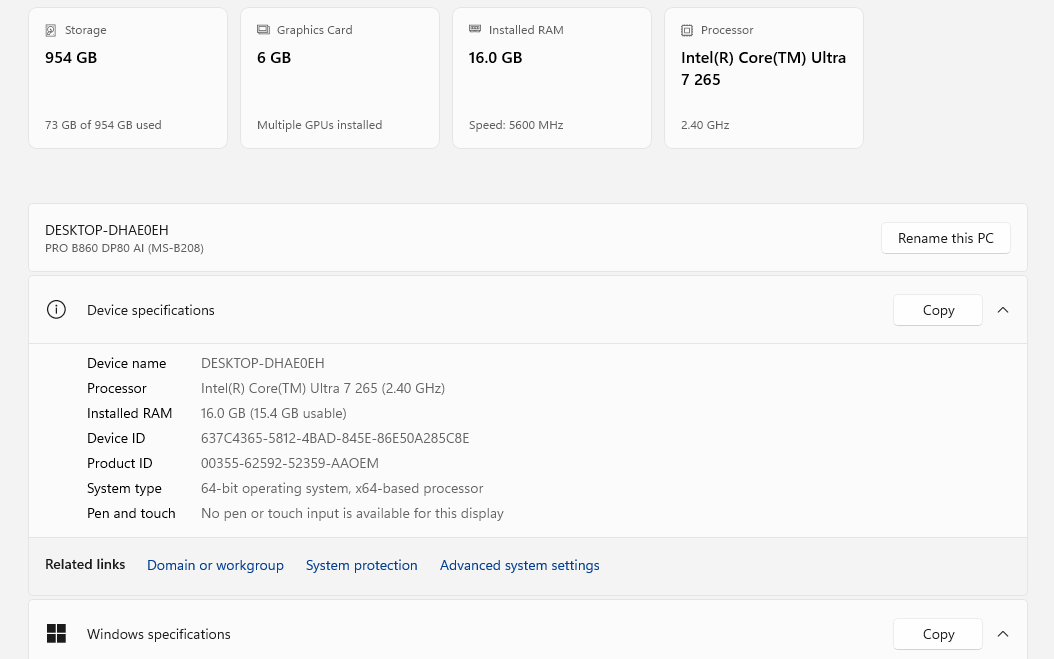 Thông tin cấu hình MSI&nbsp;Pro DP80 AI A2G.