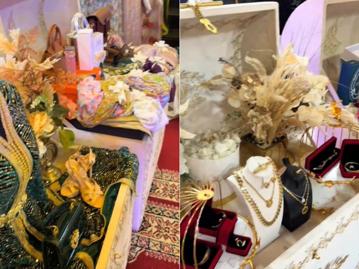 Sính lễ giá trị được đặt trong 5 chiếc rương 