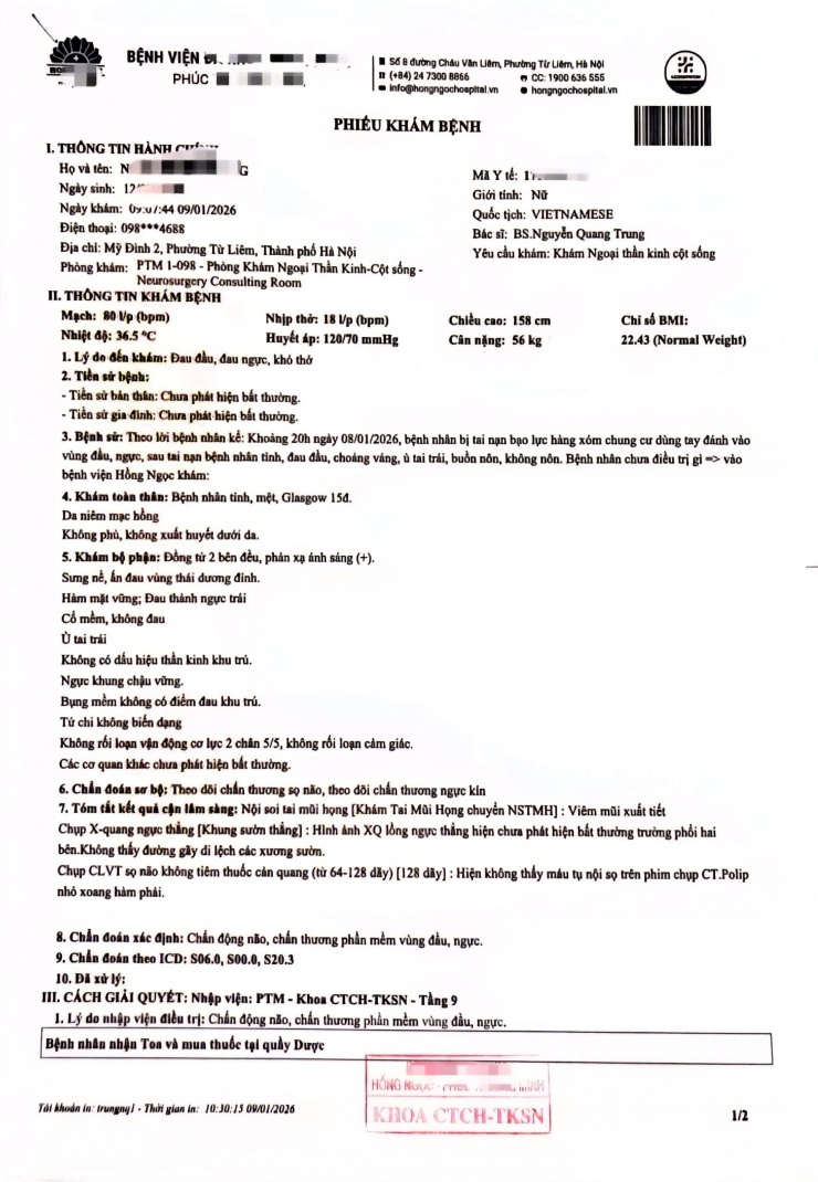 Phiếu khám bệnh của chị N.T.H. Ảnh: NVCC.