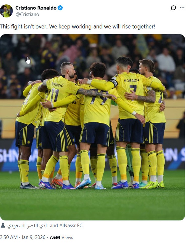 Ronaldo lên tiếng trên MXH sau trận thua vừa qua