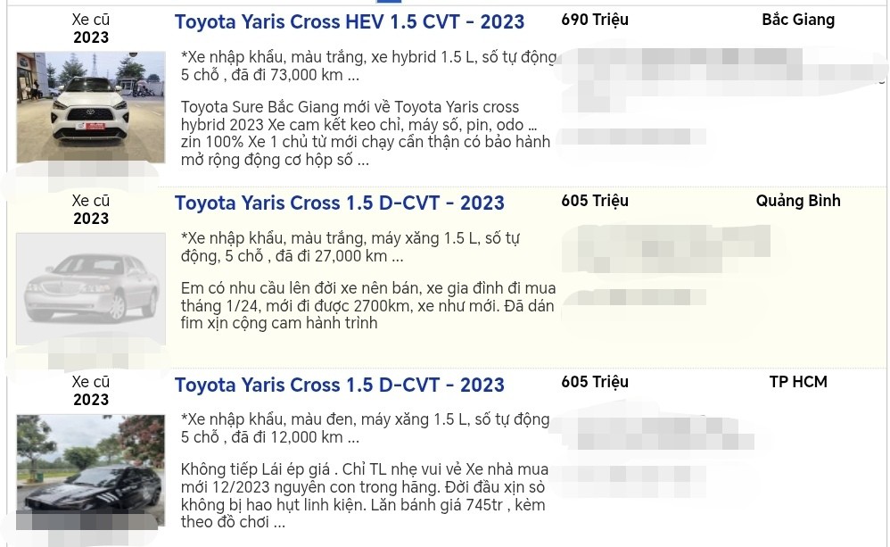 3 tin rao bán Toyota Yaris Cross 1.5D đời 2023.