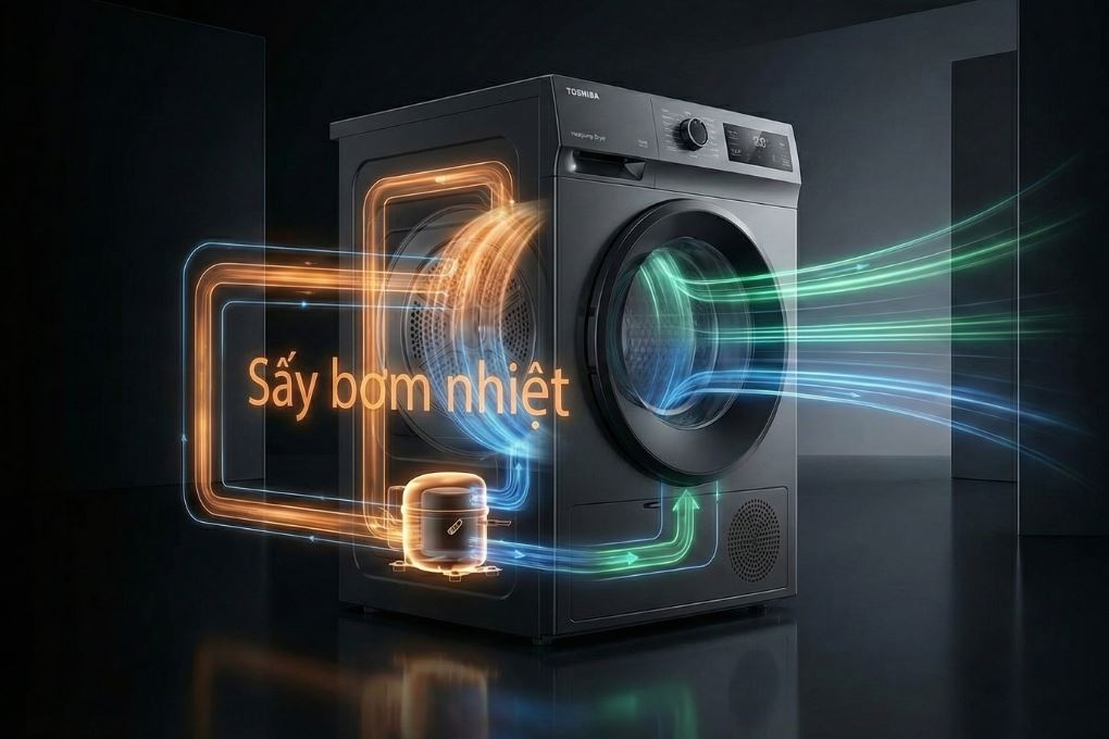 Trong suốt chu trình, lồng sấy của máy sấy còn quay đảo chiều giúp quần áo tơi hơn, giảm xoắn rối và khô đều hơn giữa các lớp vải.