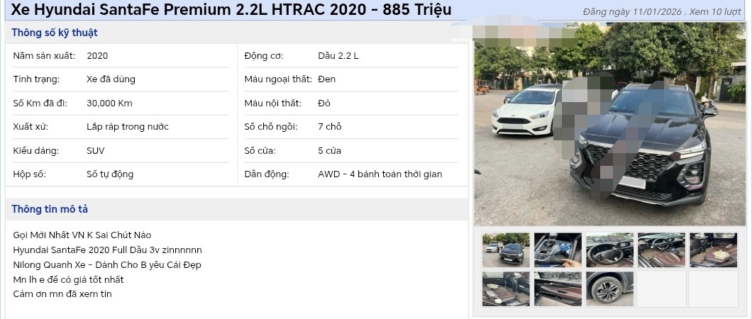 Tin rao bán xe. (Ảnh chụp màn hình)