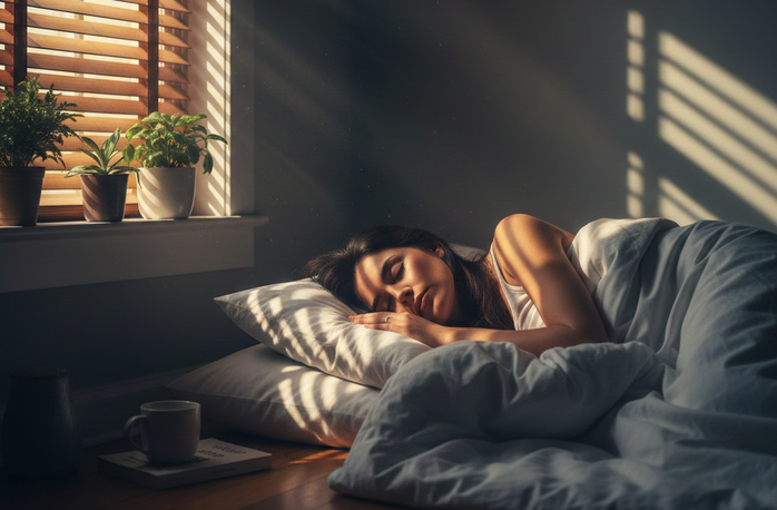 Ngủ nướng thêm một chút vào cuối tuần sẽ giúp bạn bù đắp phần nào tác hại của việc thường xuyên thiếu ngủ - Minh họa AI: Thu Anh