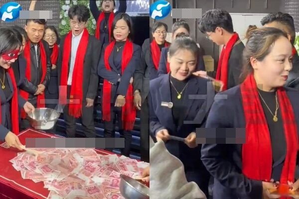 Chủ tiệm 21 tuổi hào phóng tặng vàng và tiền mặt cho nhân viên trong tiệc tất niên. Ảnh: ETtoday