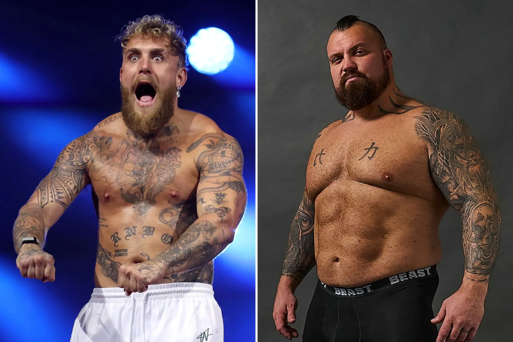 Eddie Hall (bên phải) thách đấu với người nhẹ hơn 50kg, Jake Paul (bên trái)