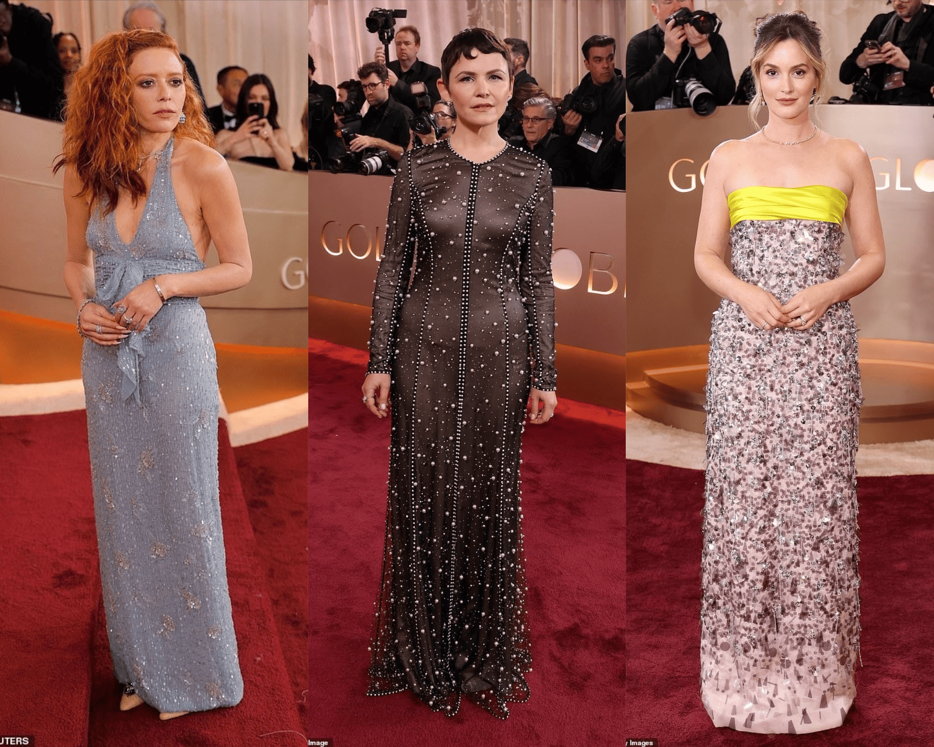 Ba nữ diễn viên (từ trái sang phải) Natasha Lyonne, Ginnifer Goodwin và Leighton Meester khiến người nhìn phải đặt câu hỏi về gu thẩm mỹ. Ảnh: Reuter/WireImage/Getty Images.