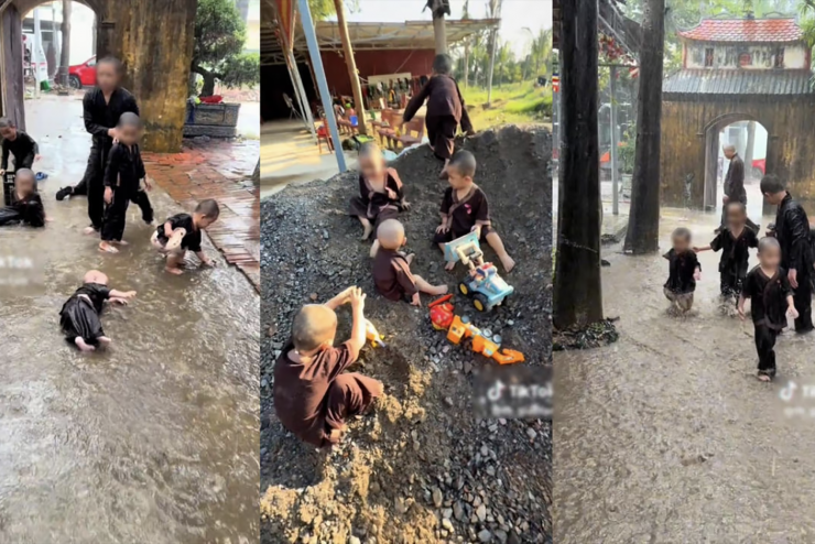 Hình ảnh trẻ em tại chùa Cẩm La được sư trụ trì đăng lên mạng xã hội. Ảnh chụp màn hình