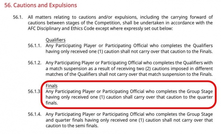 Đoạn trích quy định của AFC cho giải U23 châu Á 2026. (Ảnh chụp màn hình AFC).