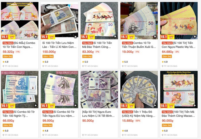 Các loại tiền lưu niệm hình ngựa bán đầy trên các sàn thương mại điện tử