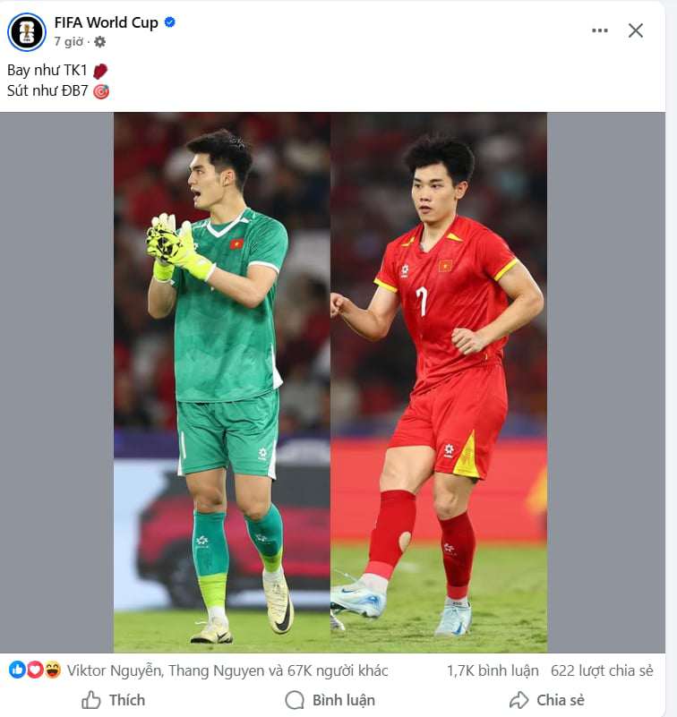 Bài đăng trên fanpage chính thức của FIFA.