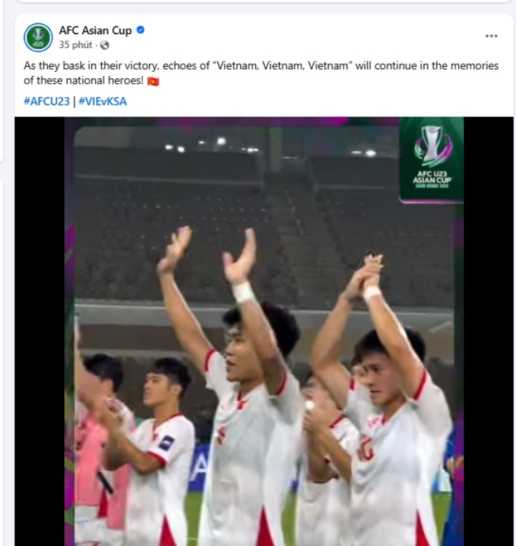 Trang&nbsp;Facebook "AFC Asian Cup" gọi các cầu thủ U23 Việt Nam là "người hùng quốc gia"