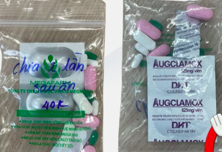 Túi thuốc người bệnh tự mua điều trị. Ảnh: BVCC