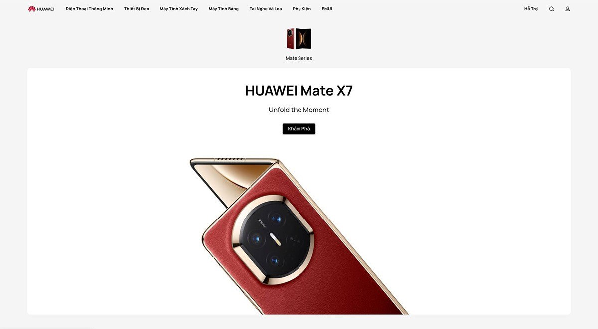 Mate X7 xuất hiện trên website của hãng