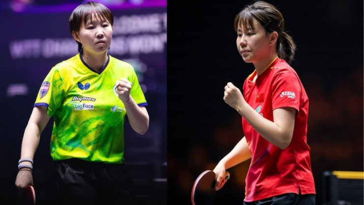 Chen Xingtong (áo đỏ) á quân đơn nữ, là VĐV có thành tích tốt nhất của Trung Quốc tại&nbsp;WTT Champions Doha