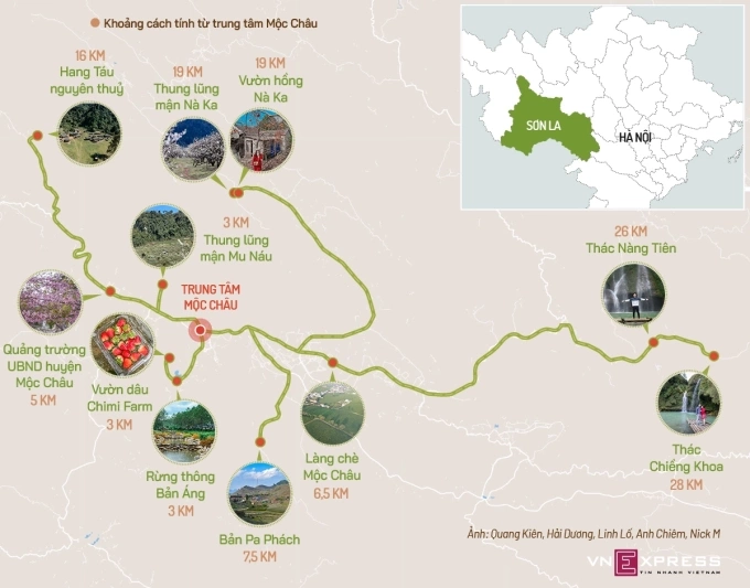 Bản đồ du lịch Mộc Châu. Đồ họa: Tạ Lư