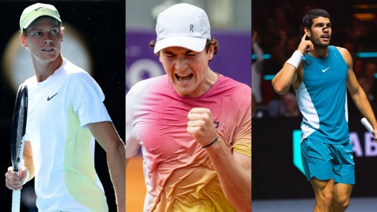 Fonseca (giữa) chưa từng đấu Alcaraz (bên phải) hay Sinner (bên trái) ở một trận đấu ATP chính thức