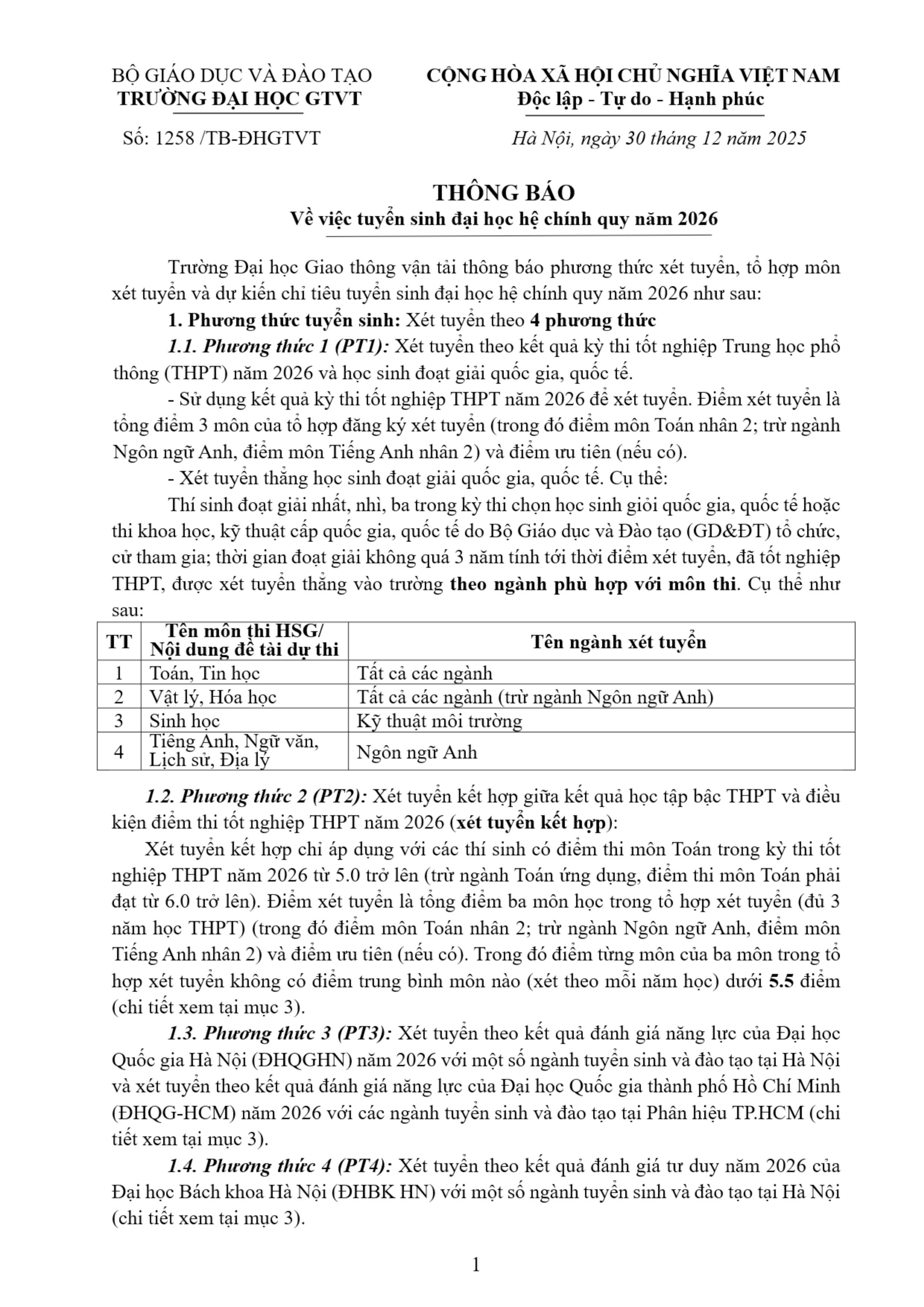 Trường ĐH Giao thông vận tải bỏ phương thức xét tuyển chỉ bằng học bạ năm 2026 - 2