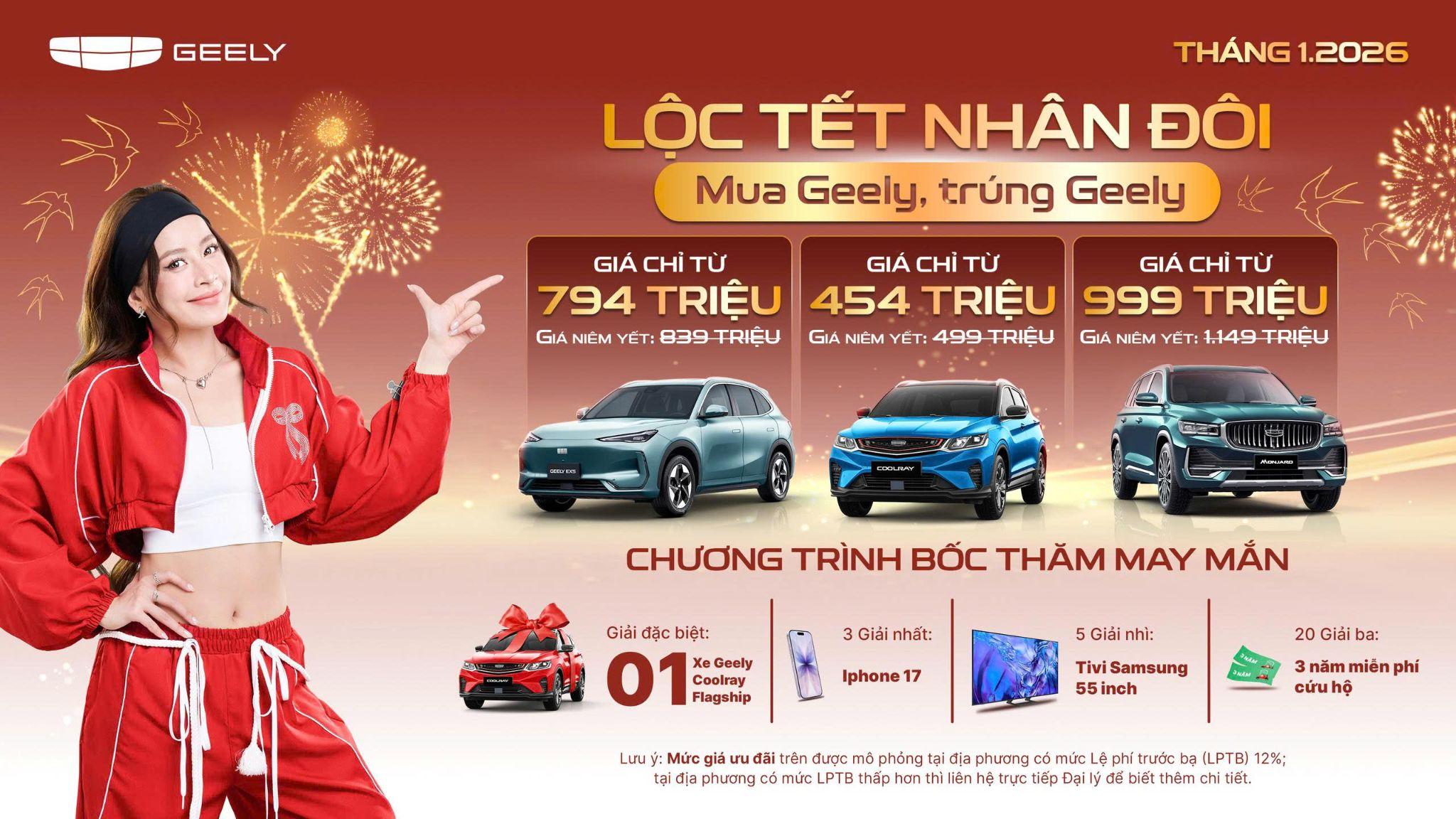 Chương trình ưu đãi đặc biệt của Geely Việt Nam dành tặng các khách hàng mua xe trong tháng 1/2026.