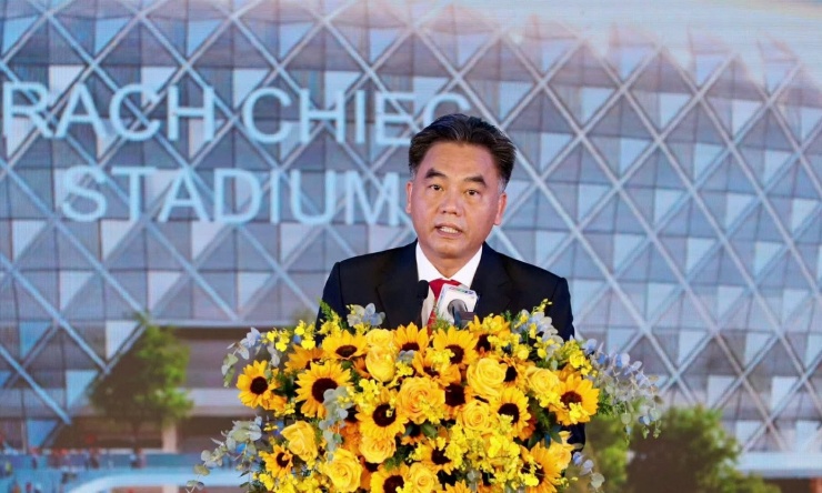 Phó Chủ tịch Thường trực UBND TPHCM Nguyễn Lộc Hà phát biểu tại lễ khởi công dự án Khu liên hợp thể dục thể thao Quốc gia Rạch Chiếc