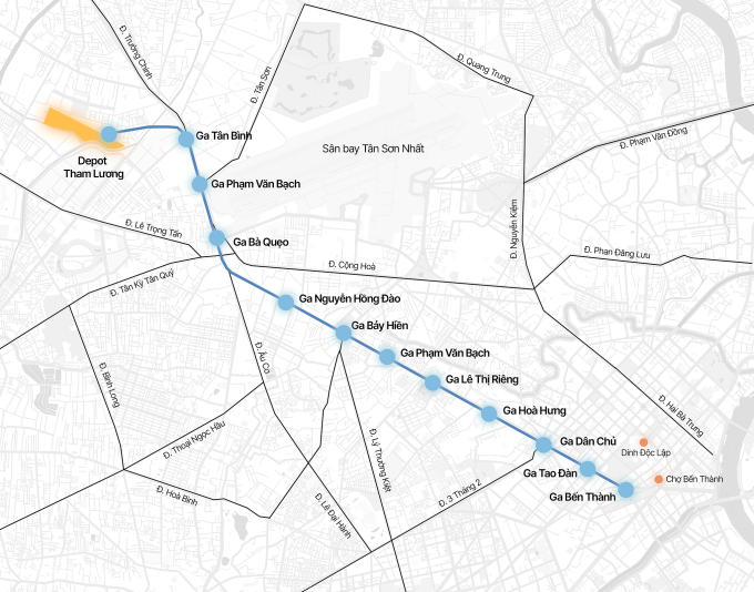 Hướng tuyến Metro Bến Thành - Tham Lương. Đồ họa: Tâm Thảo
