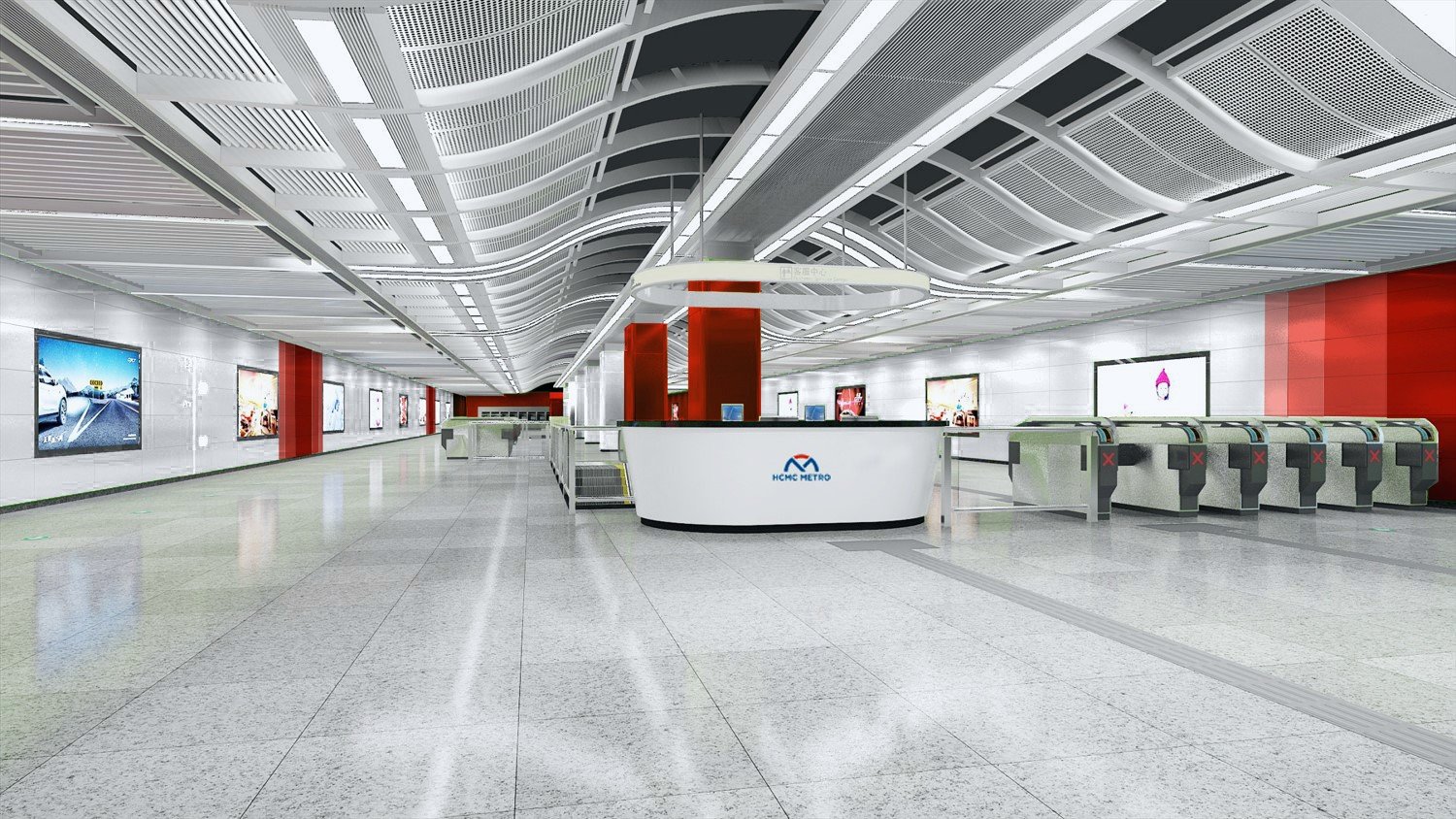 Toàn bộ không gian nhà ga được thiết kế như một “khu vườn ngầm”, mang đến cảm giác thư thái, nhẹ nhàng cho hành khách giữa lòng đô thị sôi động, đồng thời tôn vinh vẻ đẹp văn hóa và phong cách thanh lịch, hiện đại của TPHCM.
