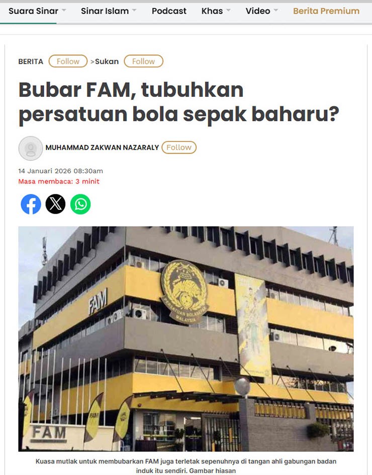 LĐBĐ Malaysia nguy cơ bị giải thể
