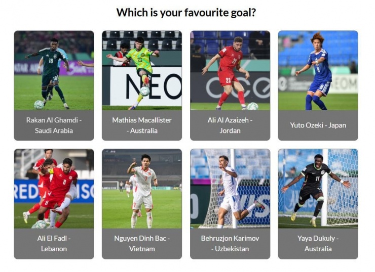 Đình Bắc lọt top đề cử Bàn thắng đẹp nhất vòng bảng - Ảnh chụp màn hình