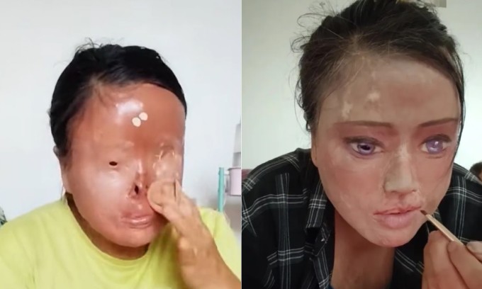 Ah Hua tự tin hơn, kiếm sống nhờ làm nhà sáng tạo nội dung online từ những video tự trang điểm. Ảnh: Douyin