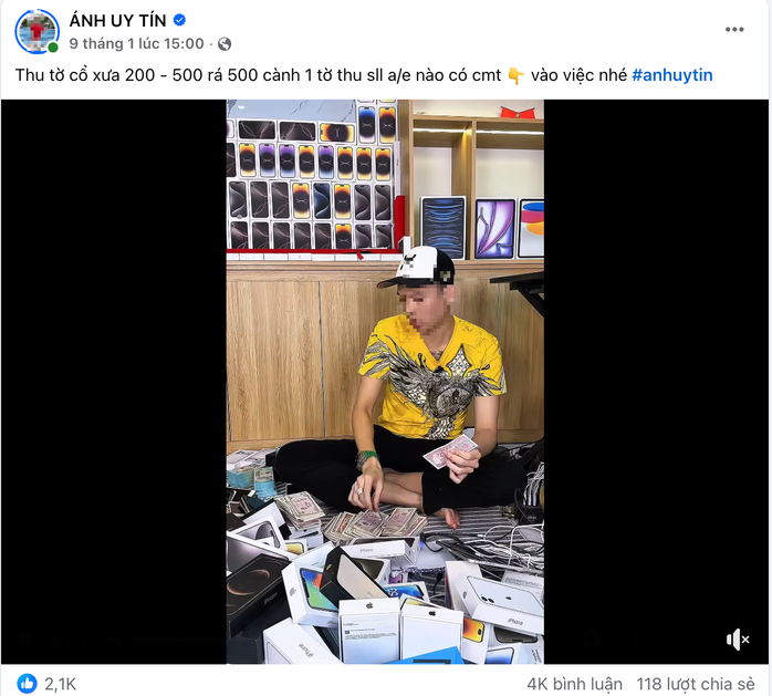 Tài khoản Ánh Uy Tín rao mua tờ 200 - 500 đồng giá 500.000 đồng/tờ