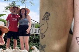 Quá mê chăn vịt ở Việt Nam, cặp đôi Tây xăm hình vịt đội nón lá làm kỷ niệm