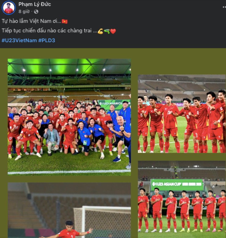 Bài đăng của Lý Đức sau chiến thắng của trước U23 UAE đang viral trên Facebook