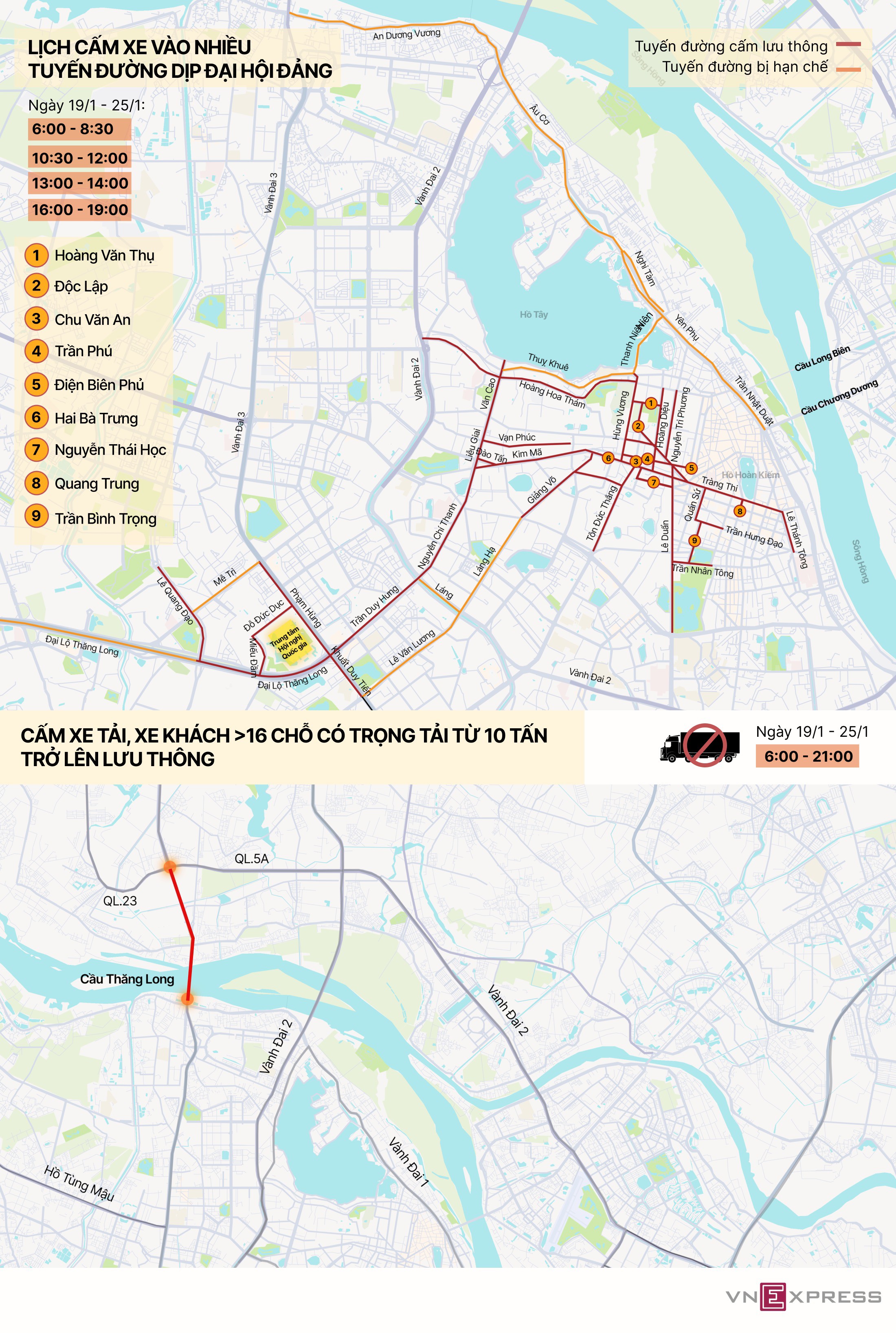 Chi tiết các tuyến đường cấm, hạn chế xe phục vụ Đại hội Đảng - 1