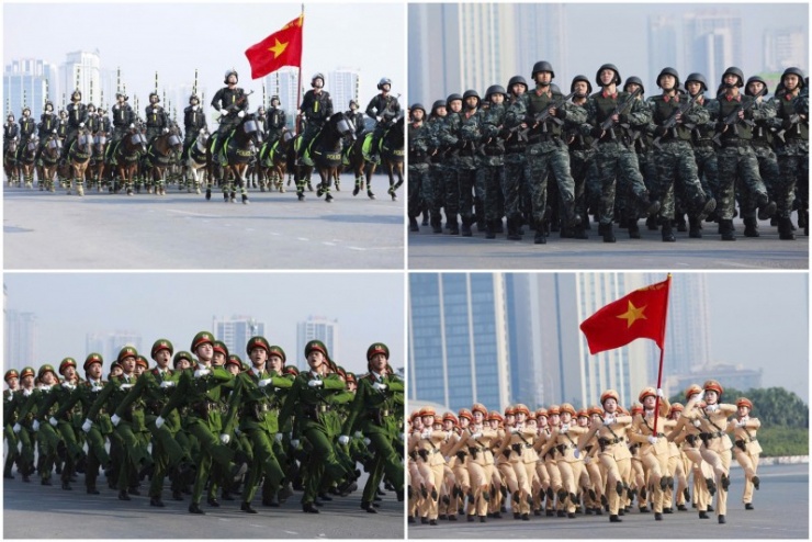 Một số lực lượng trong CAND tại Lễ ra quân và diễn tập các phương án bảo vệ Đại hội XIV của Đảng.