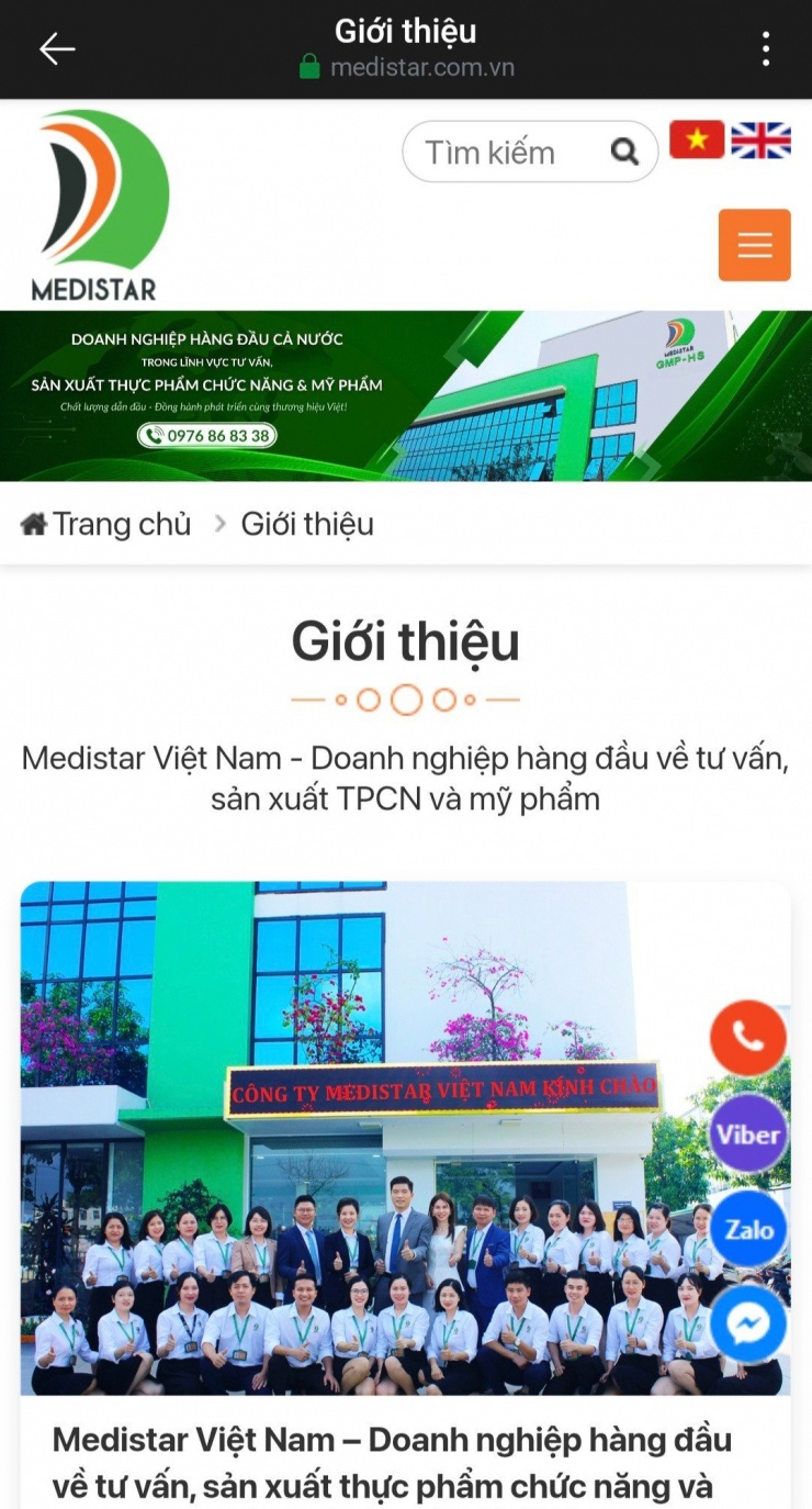 Website của Công ty TNHH Medistar Việt Nam.