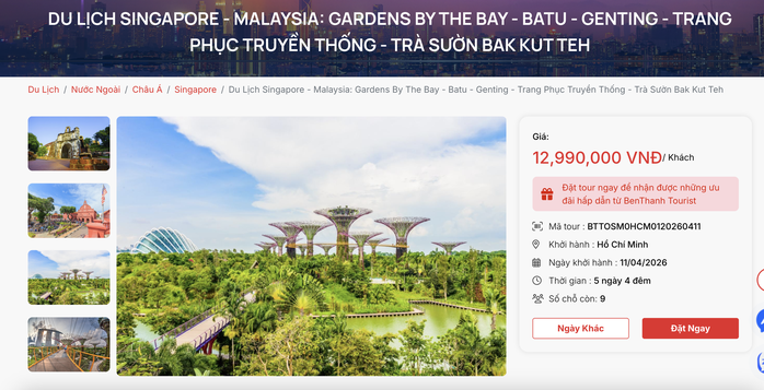 Giá tour liên tuyến Singapore - Malaysia tại một công ty du lịch