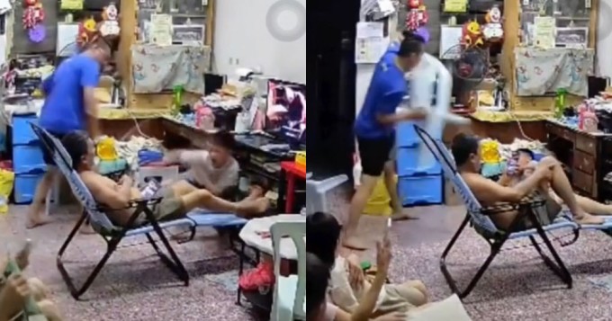 Người đàn ông dùng roi và ném ghế bạo hành các cháu. Ảnh chụp màn hình