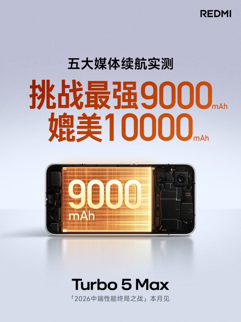 Ảnh poster tiết lộ dung lượng pin tối đa của Redmi Turbo 5.